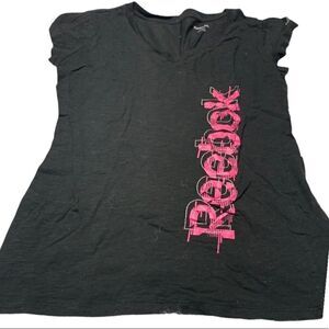 Rebook black and pink short sleeve workout top